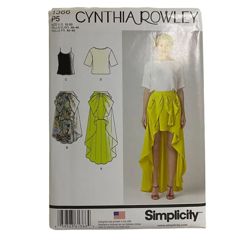 #1366 Simplicity Cynthia Rowley Misses Skirt and Tops Sewing Pattern size 12-20